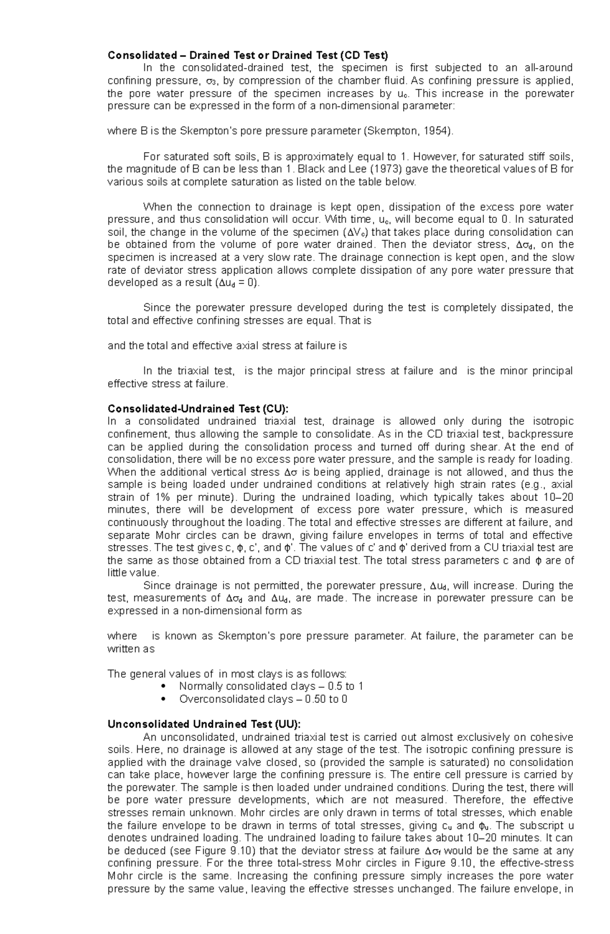 Consolidated Drained Test (CD Test) Analysis and Evaluations - Studocu
