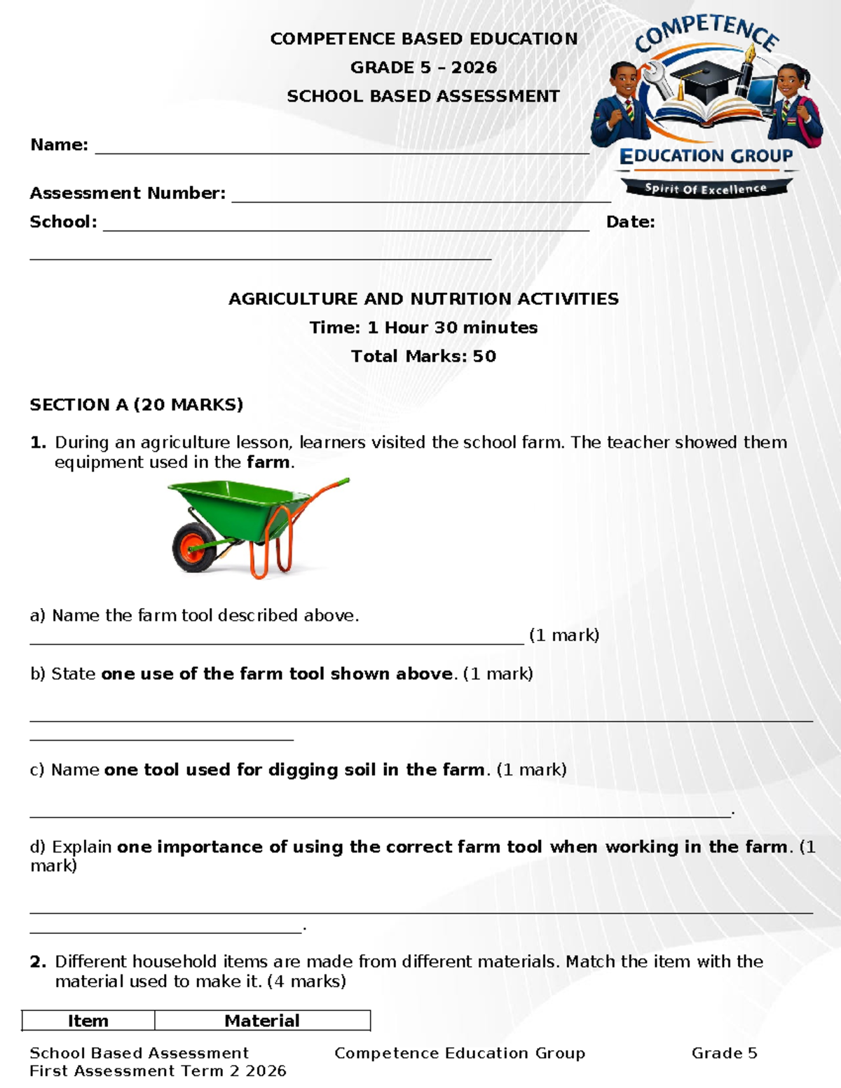 COMP 5 AGRICULTURE & NUTRITION SCHOOL BASED ASSESSMENT 2026 - Studocu