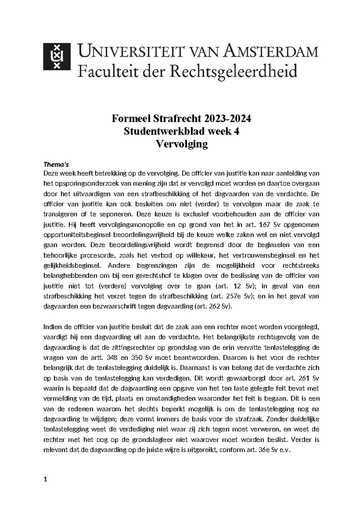 Studentwerkblad Formeel Strafrecht Vervolging Week 4 (2023-2024 ...