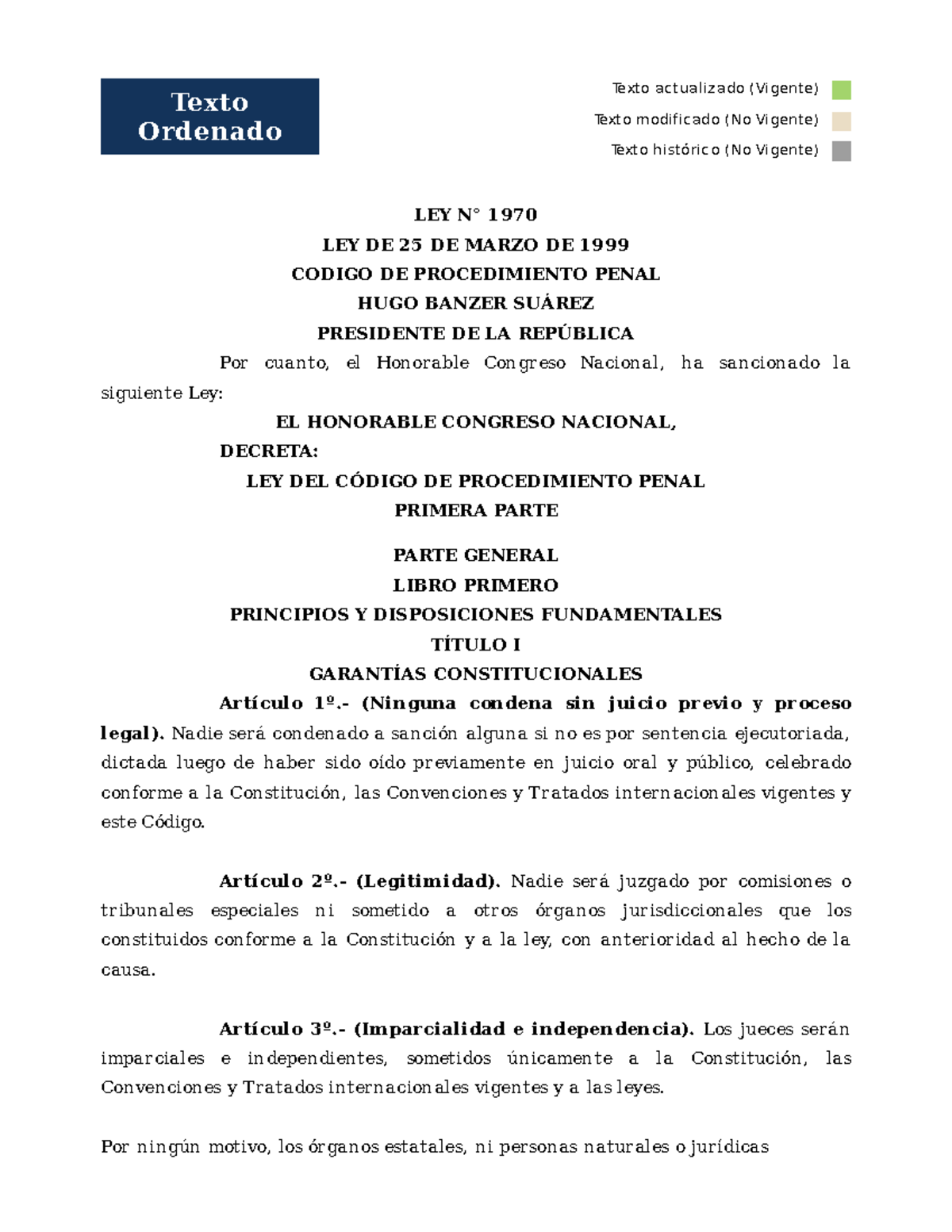 Código de Procedimiento Penal Boliviano: Actualización Completa - Studocu