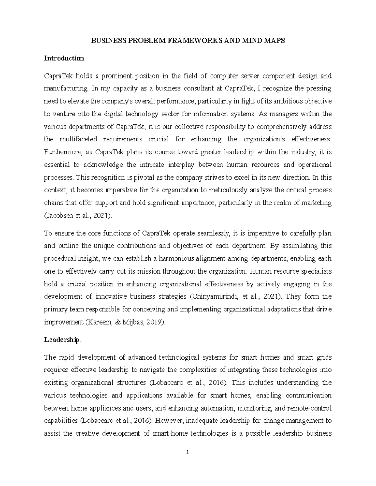 Business Problem Frameworks & Mind Maps for CapraTek Analysis - Studocu