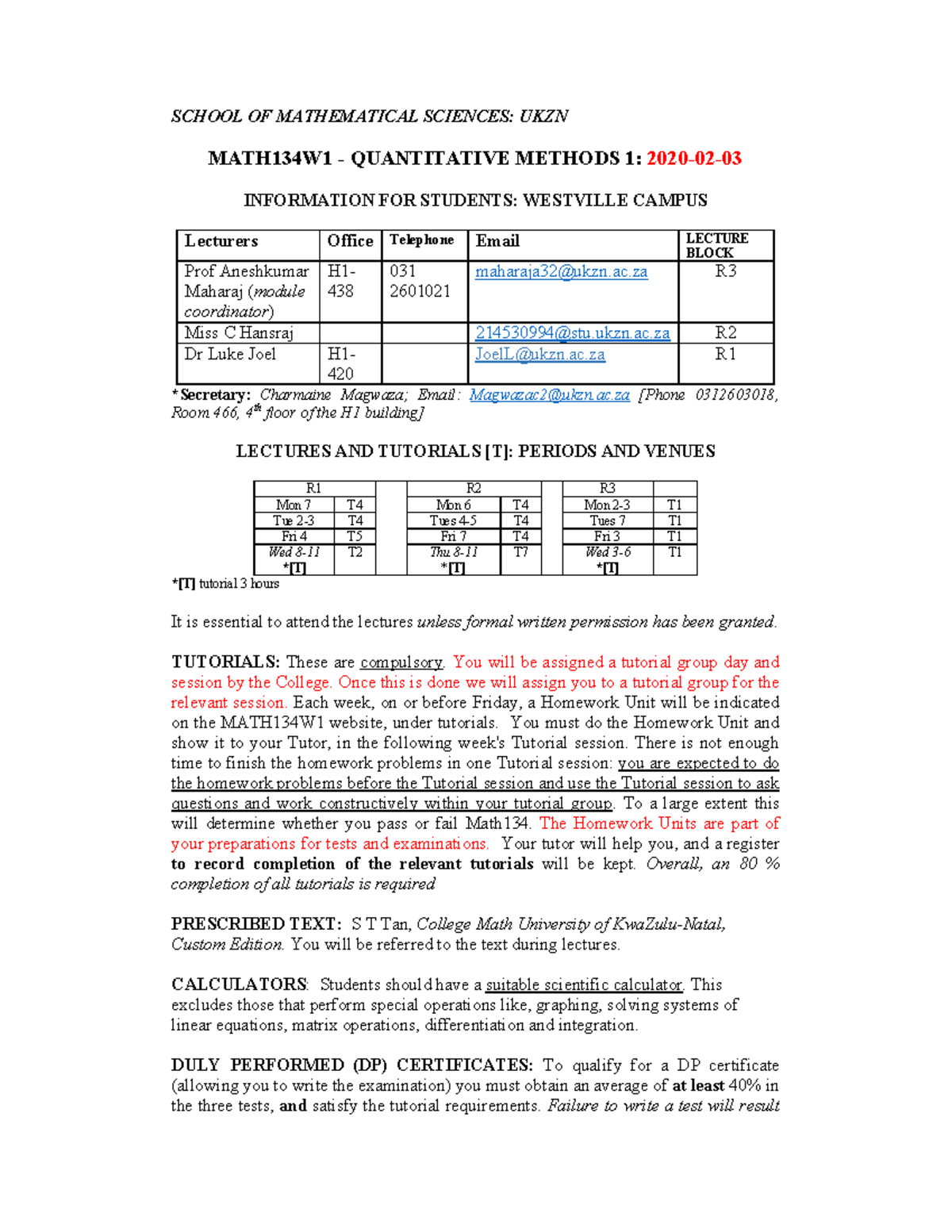 MATH134W1 Quantitative Methods 1: Student Info & Lecture Details - Studocu