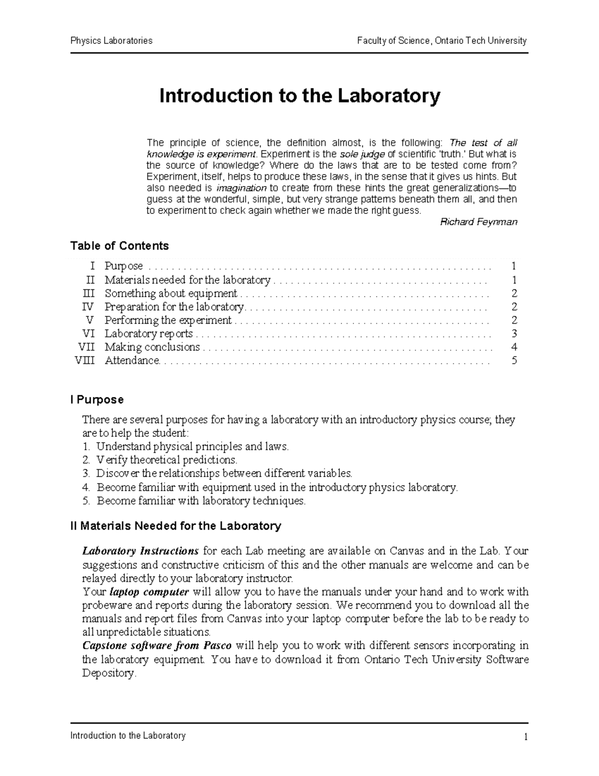 Introduction to the Laboratory - Experiment is the sole judge of ...