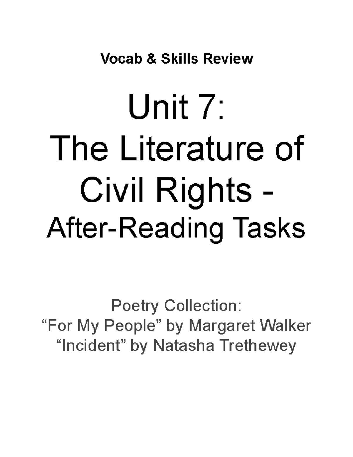 Vocab Skills Review Unit 7: Civil Rights Poetry Collection Tasks - Studocu