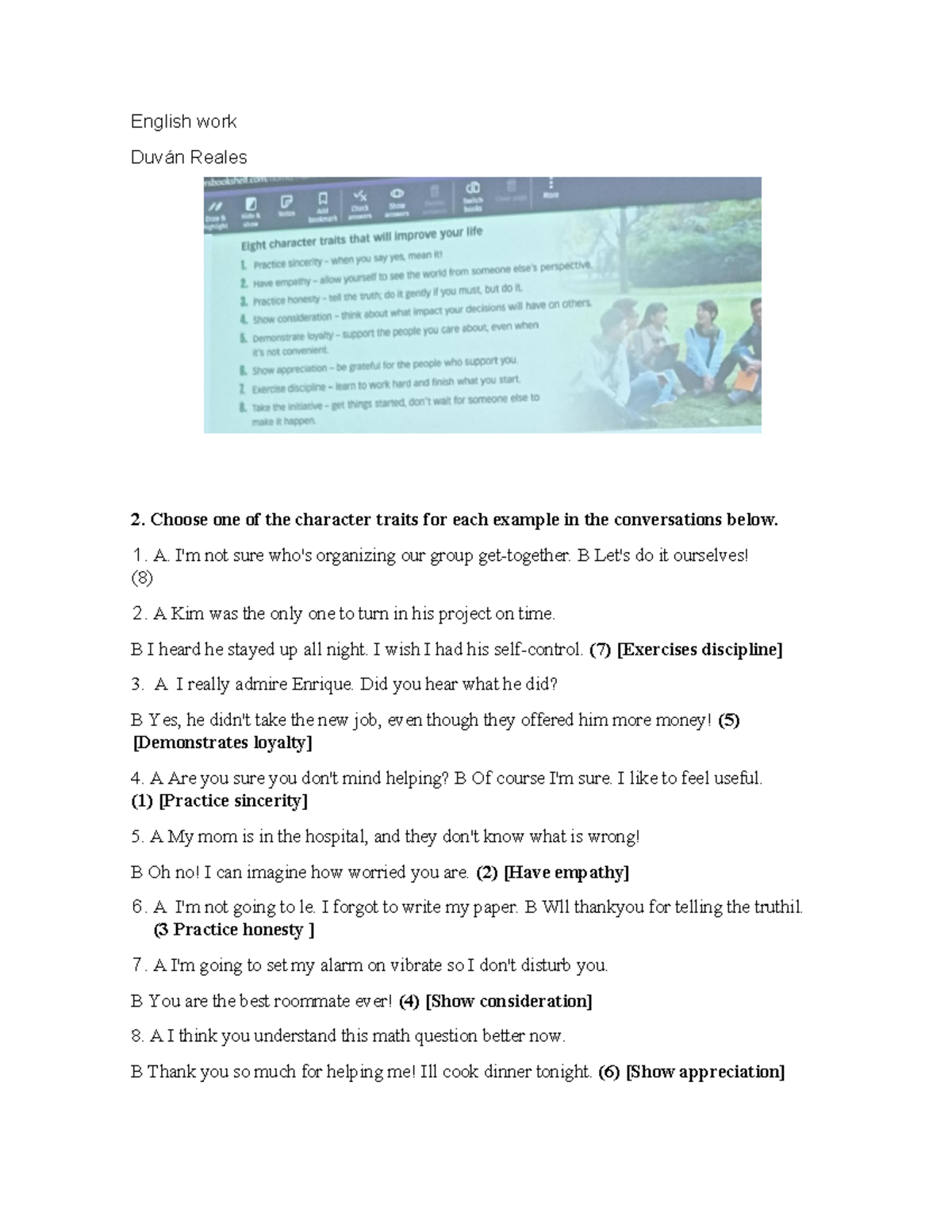 English Work: Character Traits & Relative Clauses (Duván Reales 2 ...