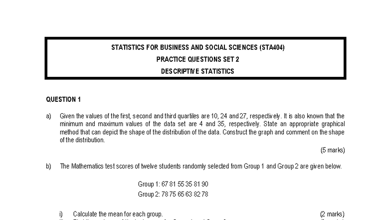 STA404 - Practice Questions Set 2: Descriptive Statistics Analysis ...