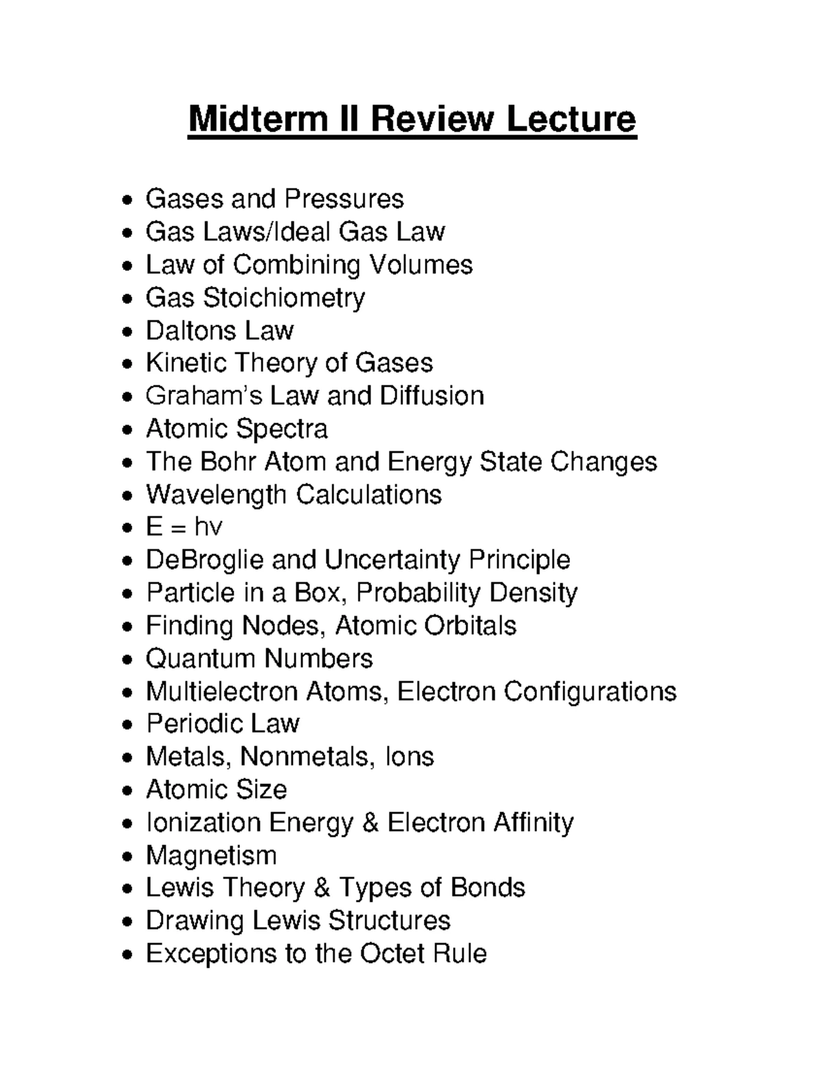 CHE 2A Essential Memorization Guide for Chemistry Concepts - Studocu