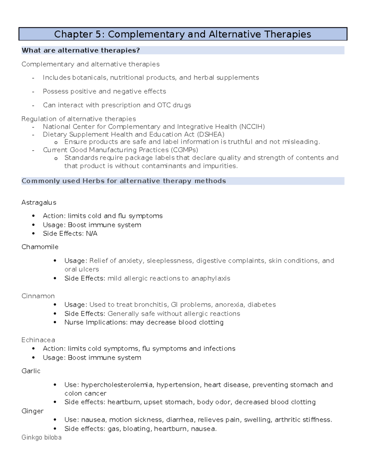 Pharm- Chapter 5: Overview of Complementary & Alternative Therapies ...
