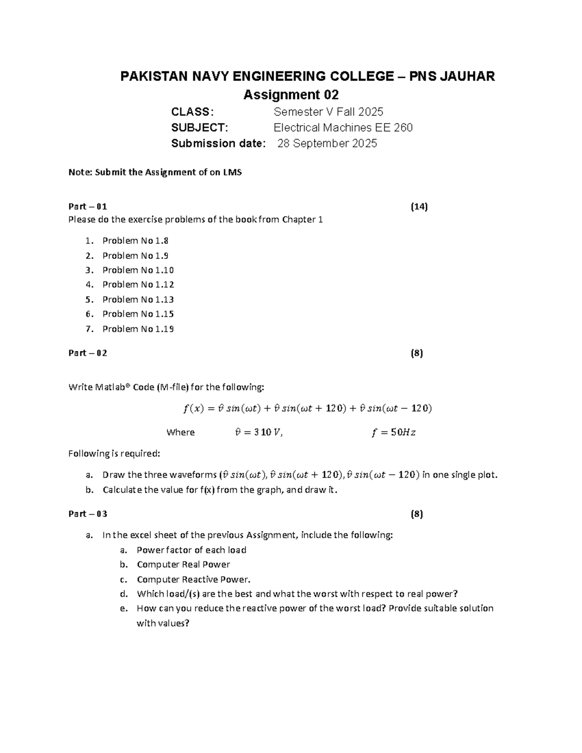 EE 260 Assignment 02: Electrical Machines Problems & Code Solutions ...