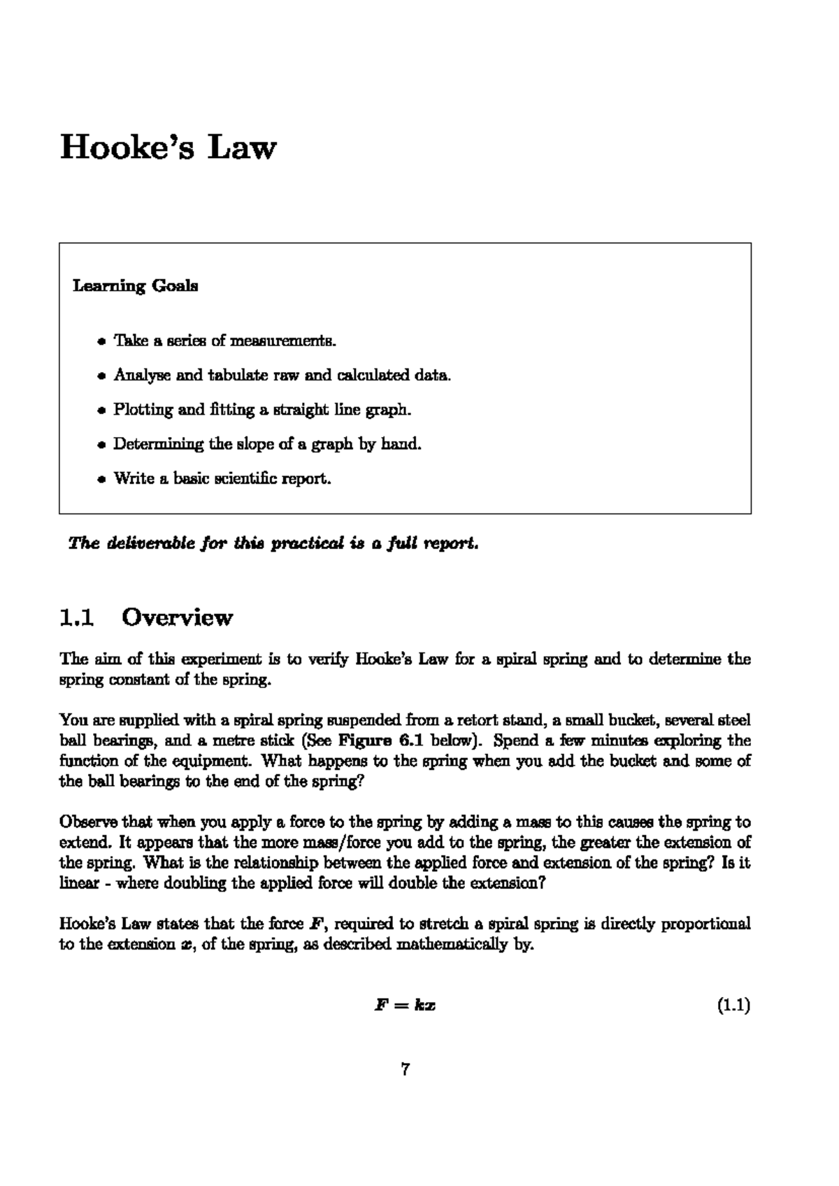 P1-Hooke's Law Practical: Verifying Spring Constant and Data Analysis ...