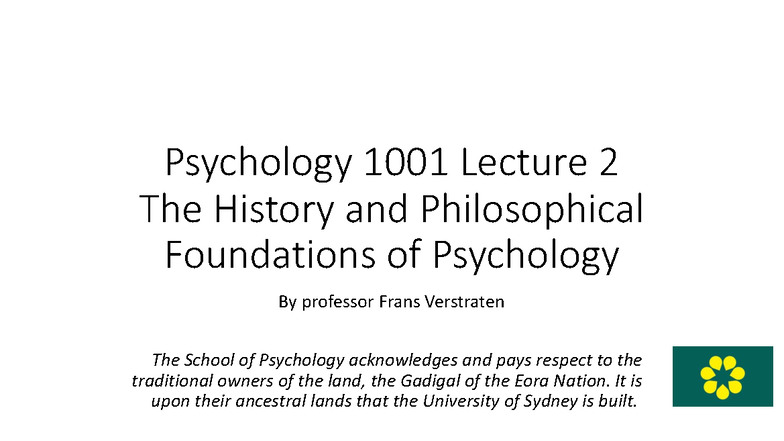 Psychology 1001 Lecture 2: History & Foundations of Psychology - Studocu