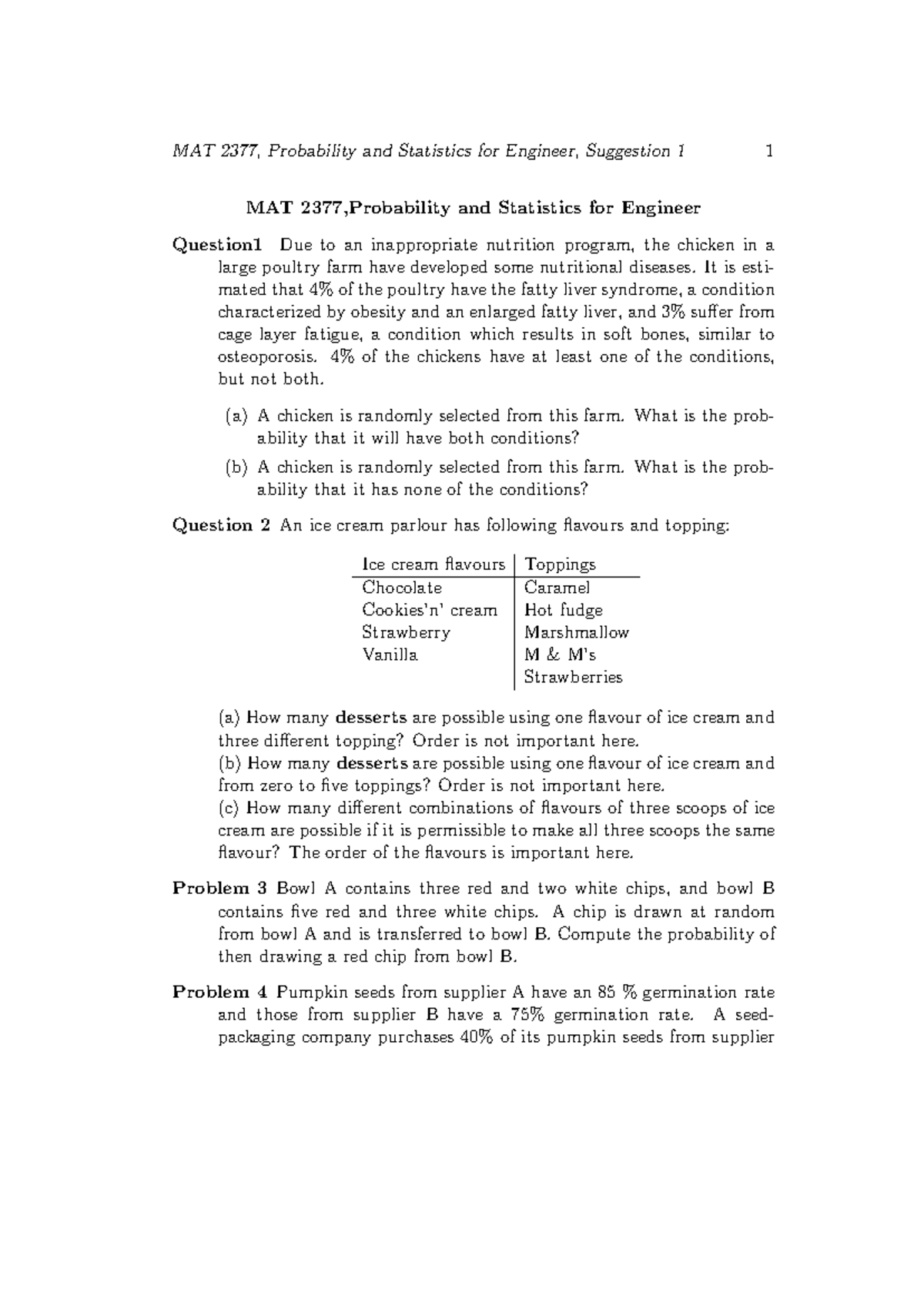 MAT 2377 Suggested Exercises on Probability & Statistics for Engineers ...