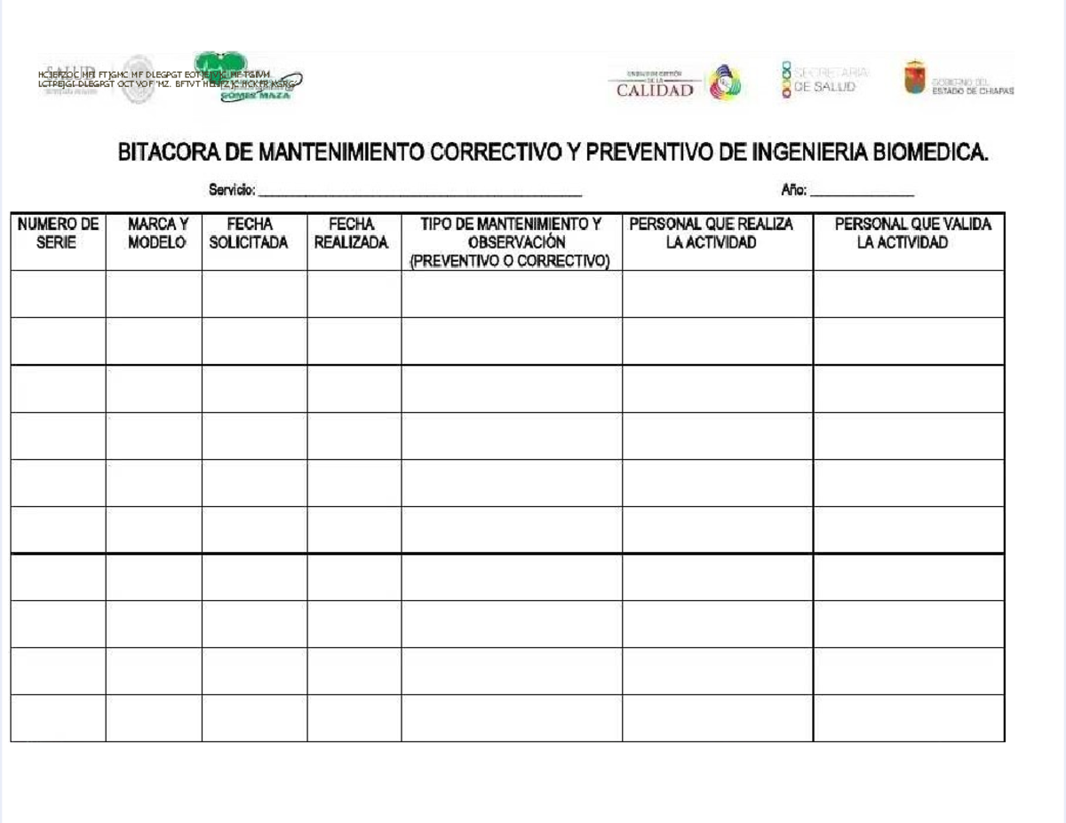 Bitacora De Mantenimiento Preventivo Y Correctivo