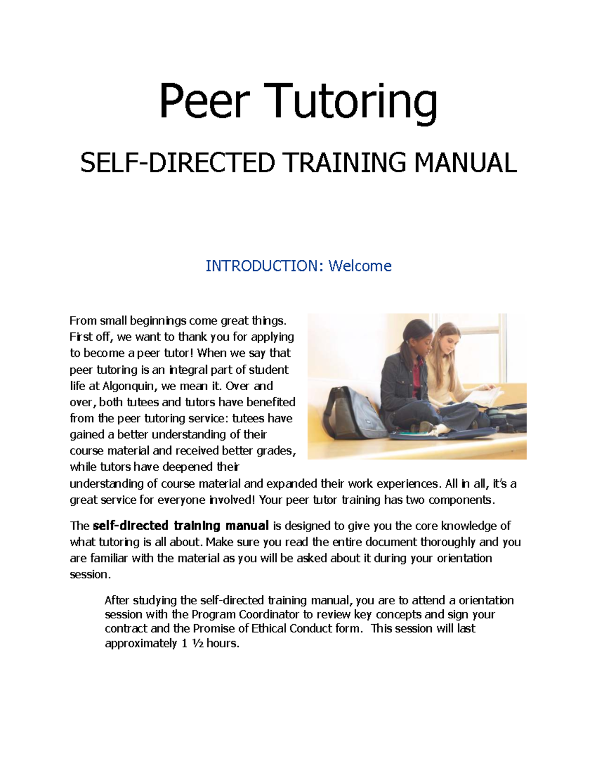 Peer Tutoring Training Manual (PT 101) - Essential Guide for Tutors - Studocu