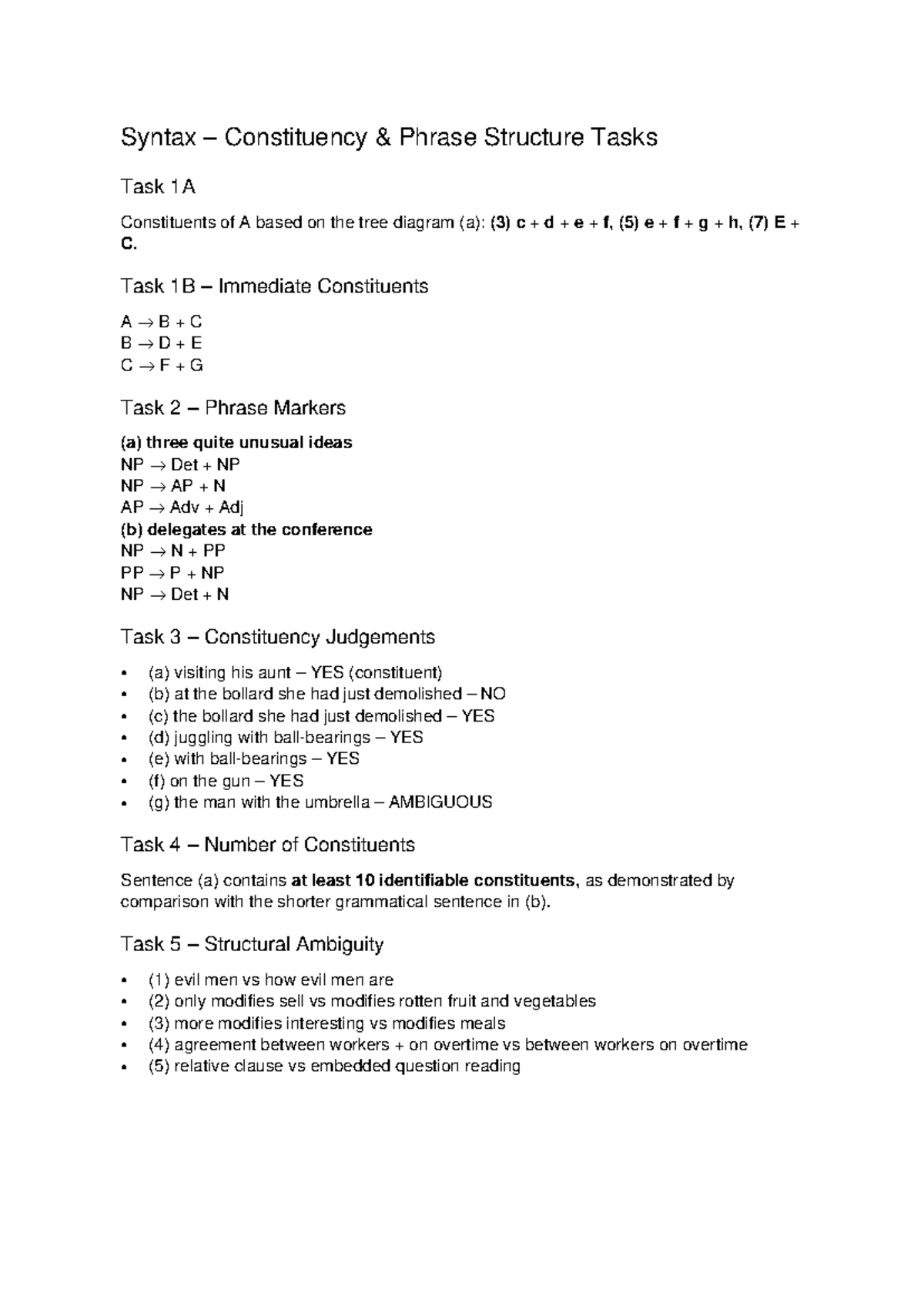 Syntax Constituency Tasks Answers (ENG 101) - Studocu