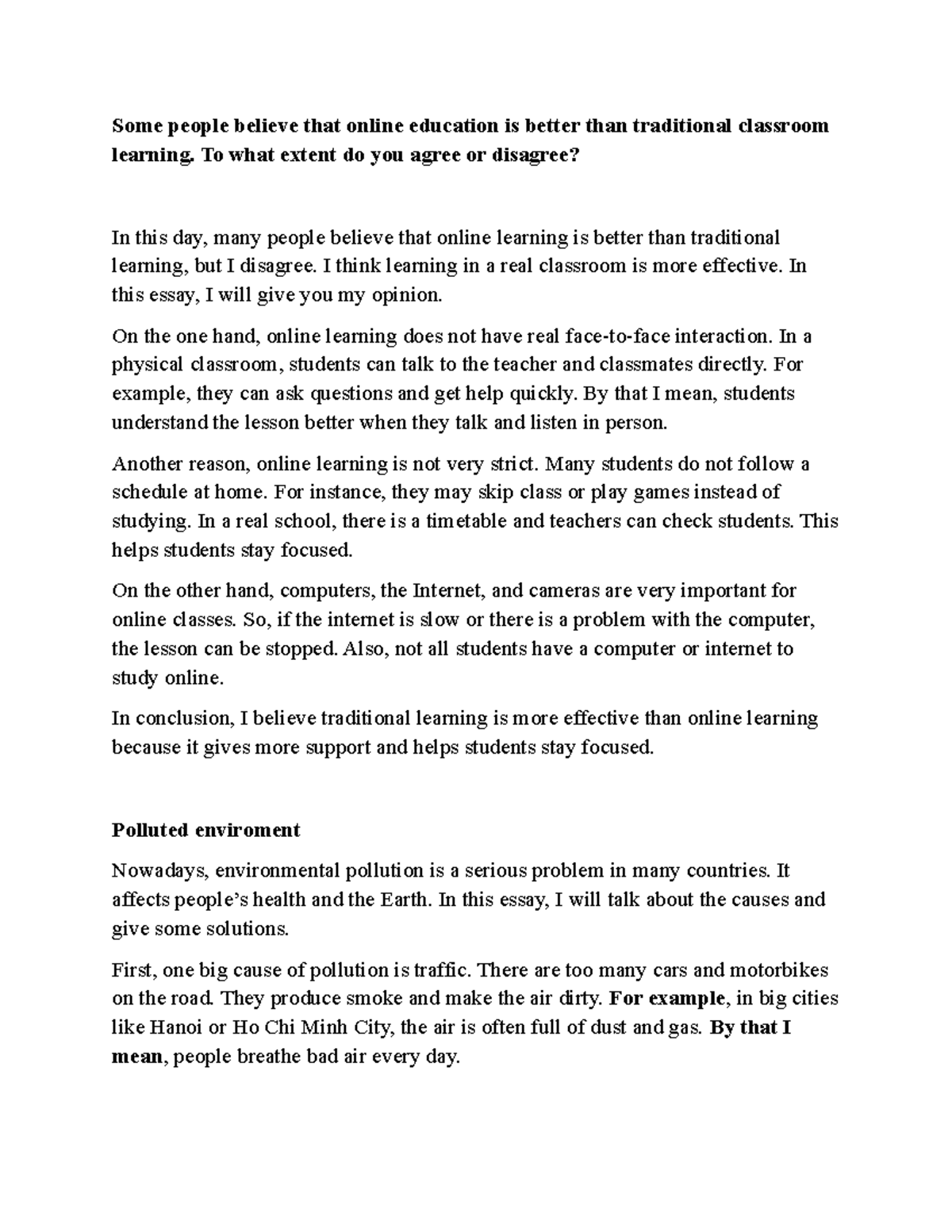 Essay Notes: Online Education vs. Traditional Learning - Studocu