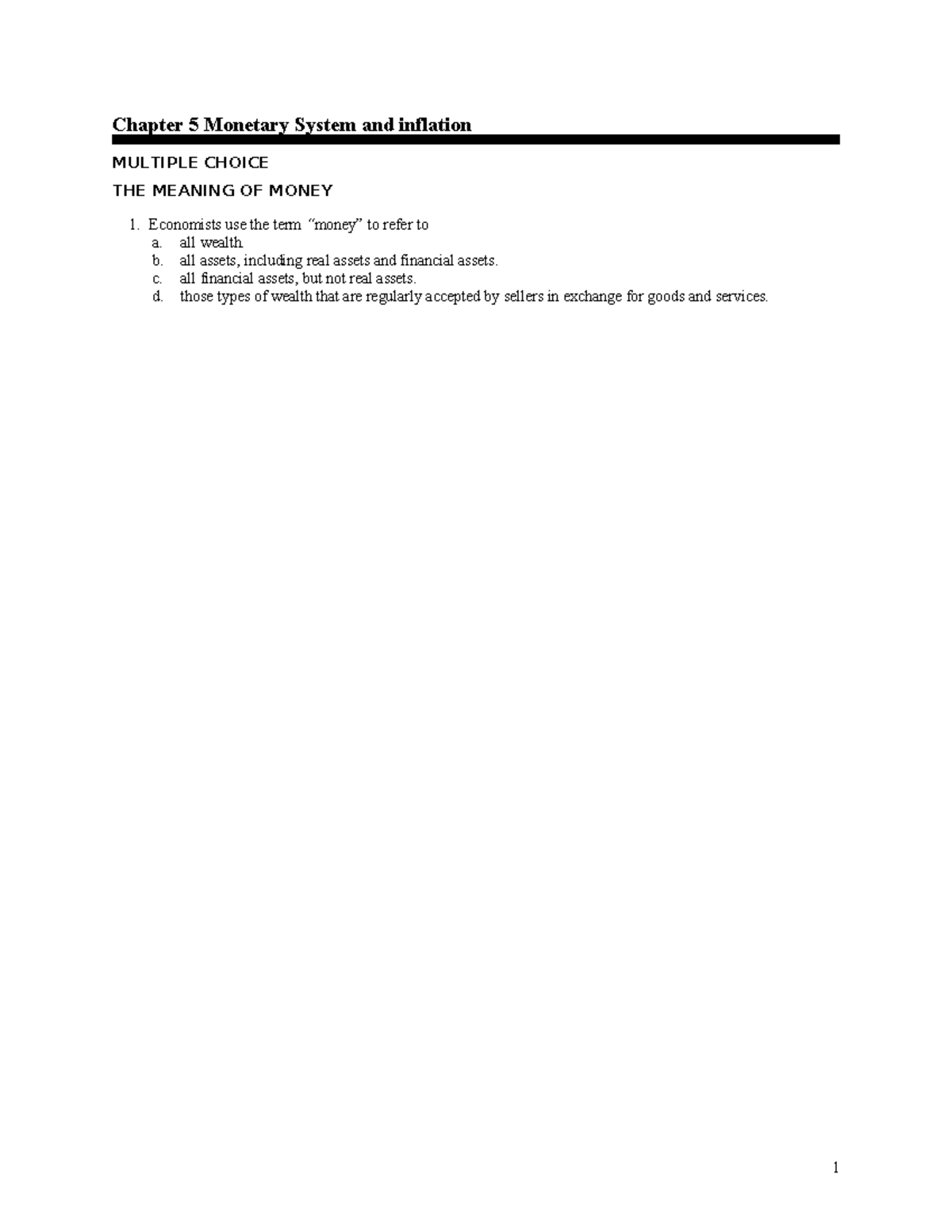 Chapter 5: Monetary System and Inflation (2022) - Study Notes - Studocu