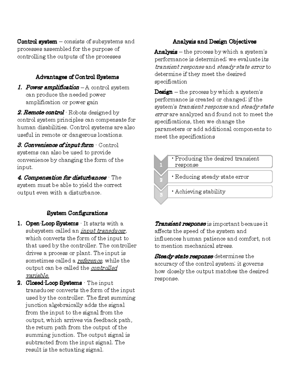 Controls Prelim Reviewer: Key Concepts and System Analysis - Studocu