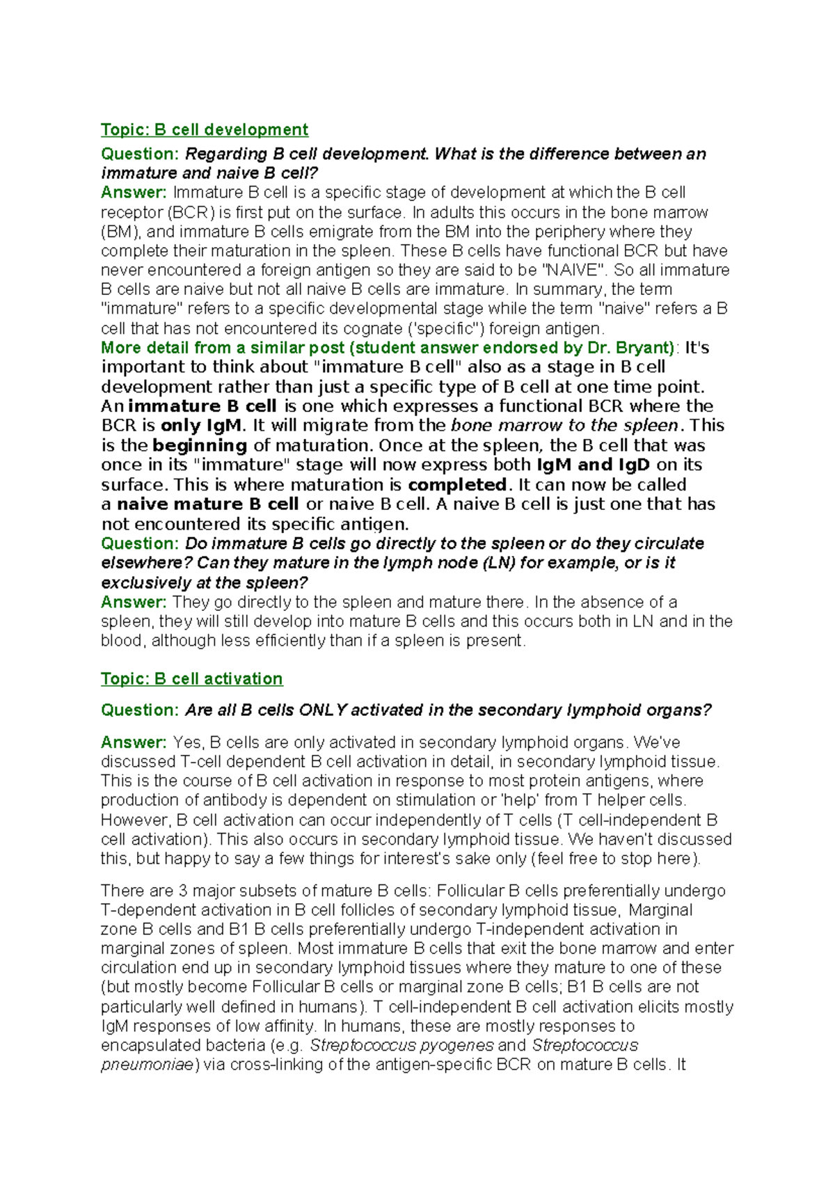 BIOM30007 Study Questions - Topic: B cell development Question ...