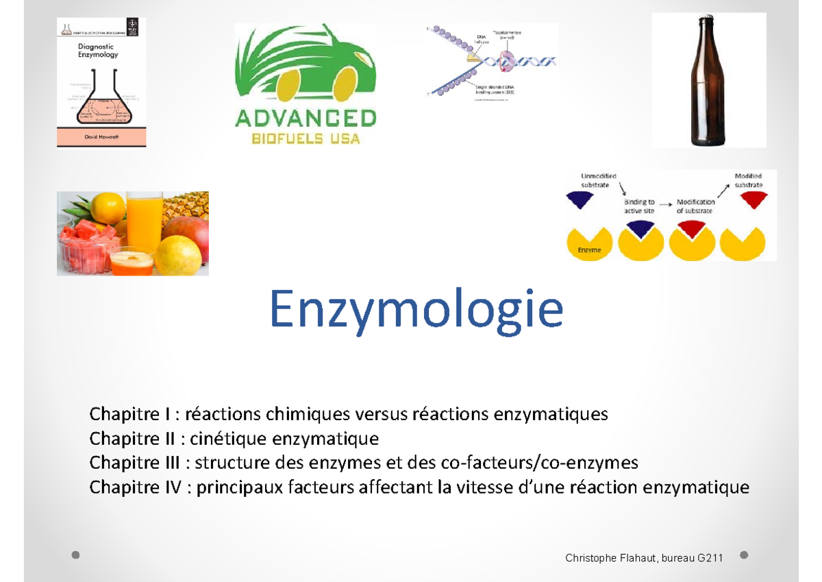 2022 Cours Enzymologie BBM2 chap 1 partie 1 - Enzymologie Chapitre I ...