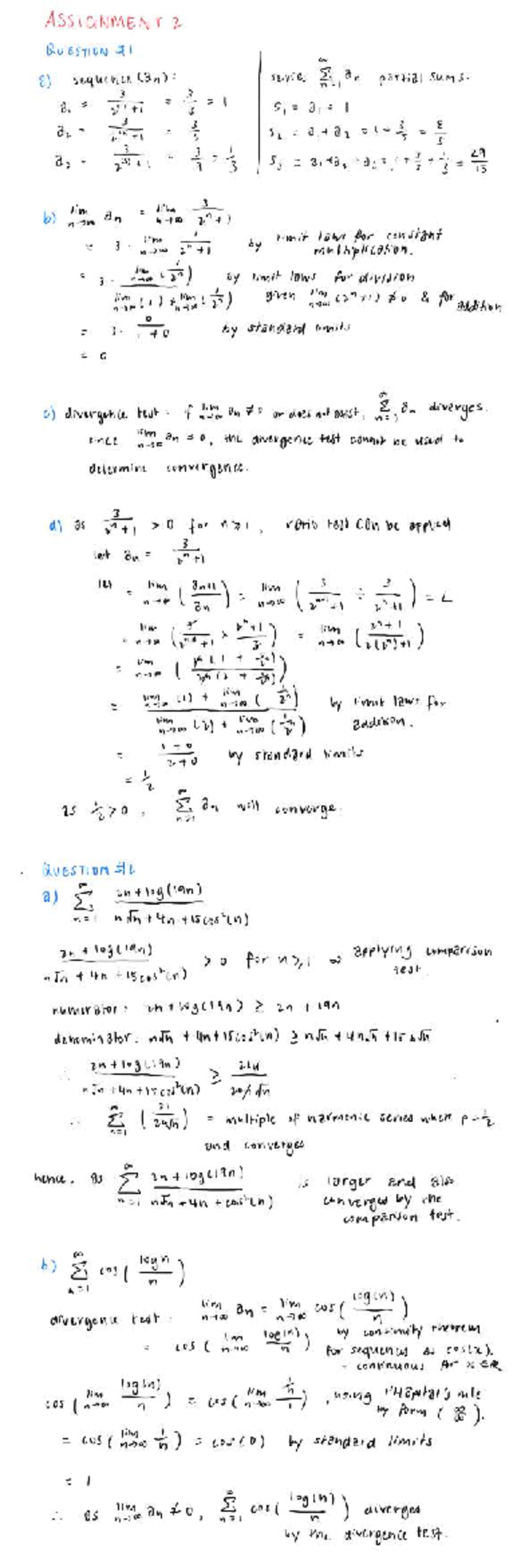 Assignment 2 Solutions: Sequences, Series, and Limit Tests (Sem 2 2024 ...