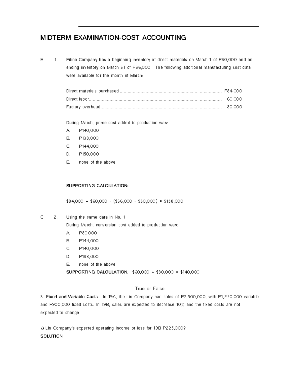 Cost Accounting (CA101) Midterm Exam Review Notes - Studocu