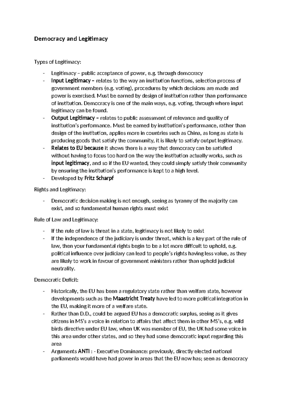 Democracy and Legitimacy: An Analysis of Input and Output Factors - Studocu