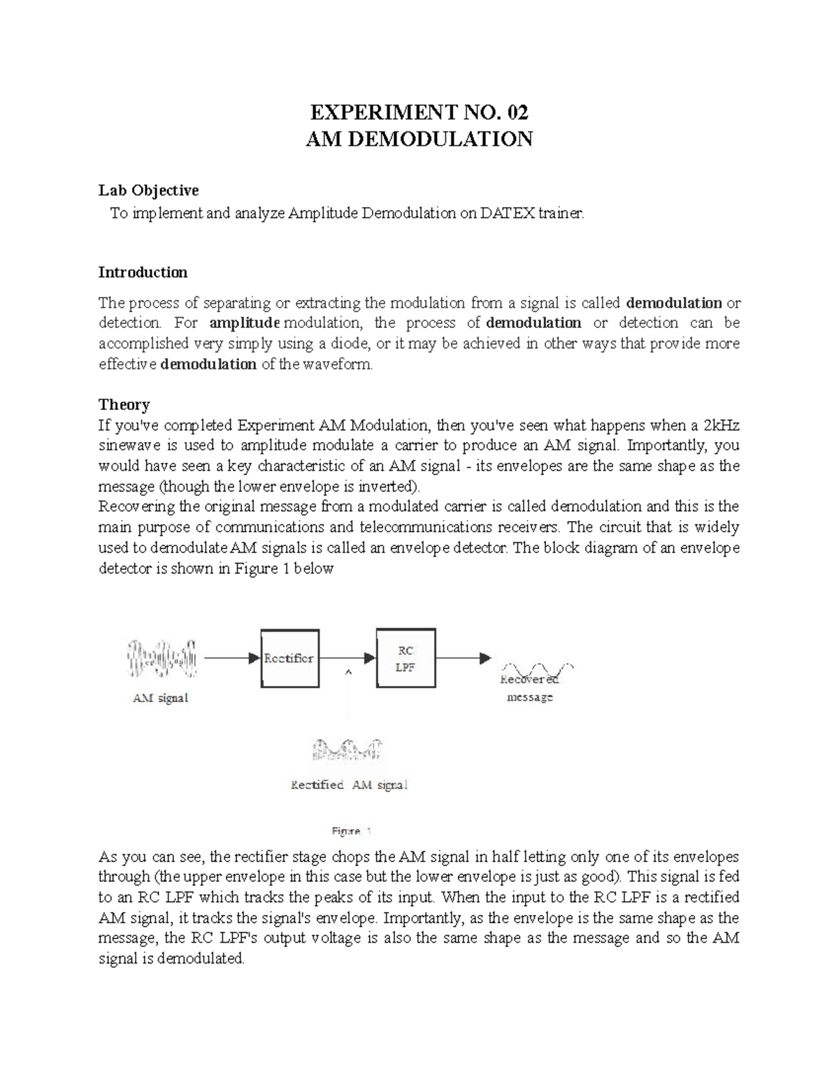 CS Lab - Experiment 2: AM Demodulation and Envelope Detection Analysis ...