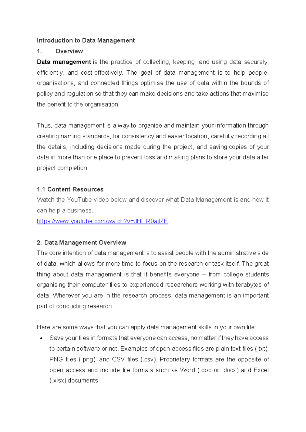 Introduction to Data Management (Week 1) - Key Concepts and Practices ...