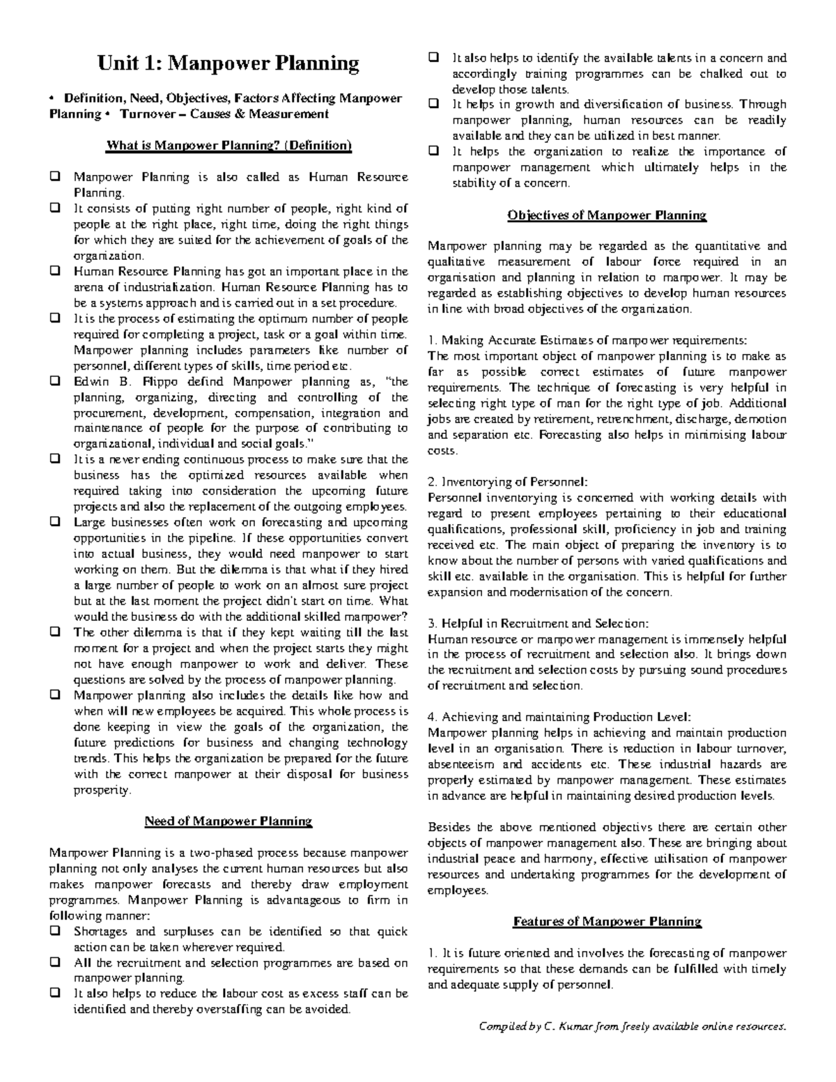 Sem4-Manpower Planning- Unit 1: Key Concepts & Objectives - Studocu