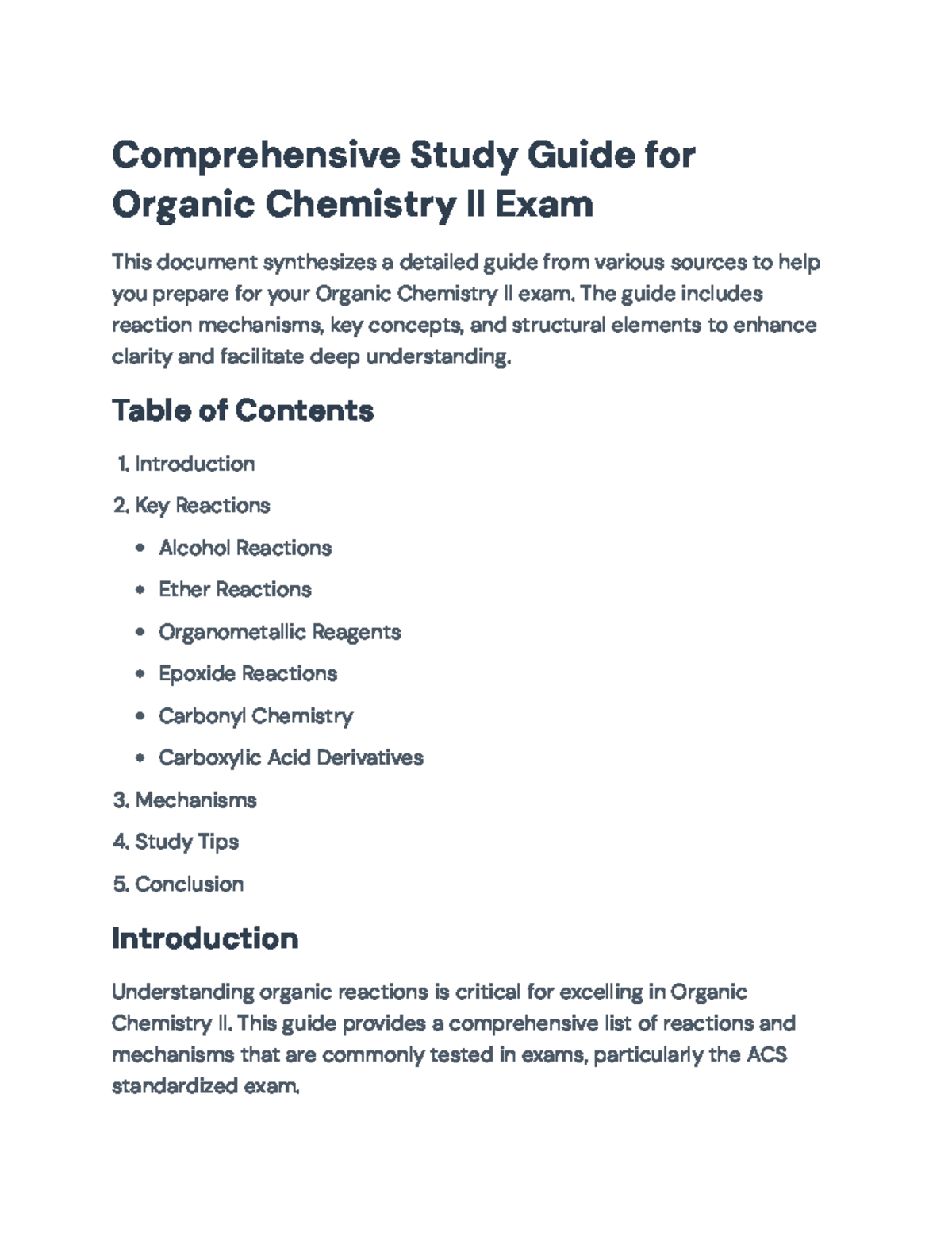 Comprehensive Study Guide for Organic Chemistry II Exam - Comprehensive ...