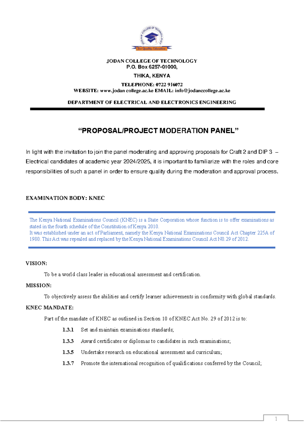 Guide to Proposal-Project Defense - JODAN COLLEGE OF TECHNOLOGY P. Box ...