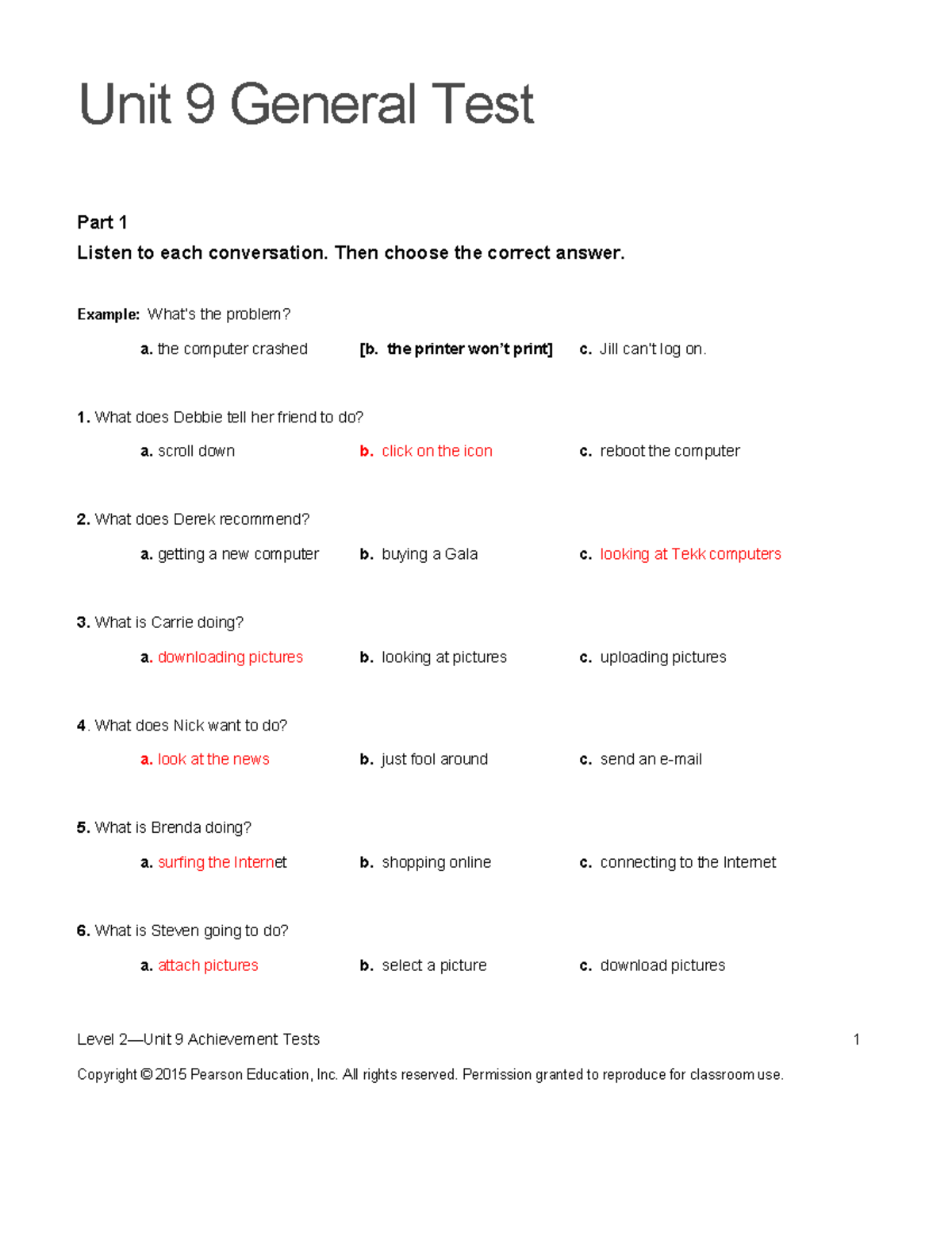 TN2 U9 General Test Part 1 & 2: Computer Conversations & Sentences ...