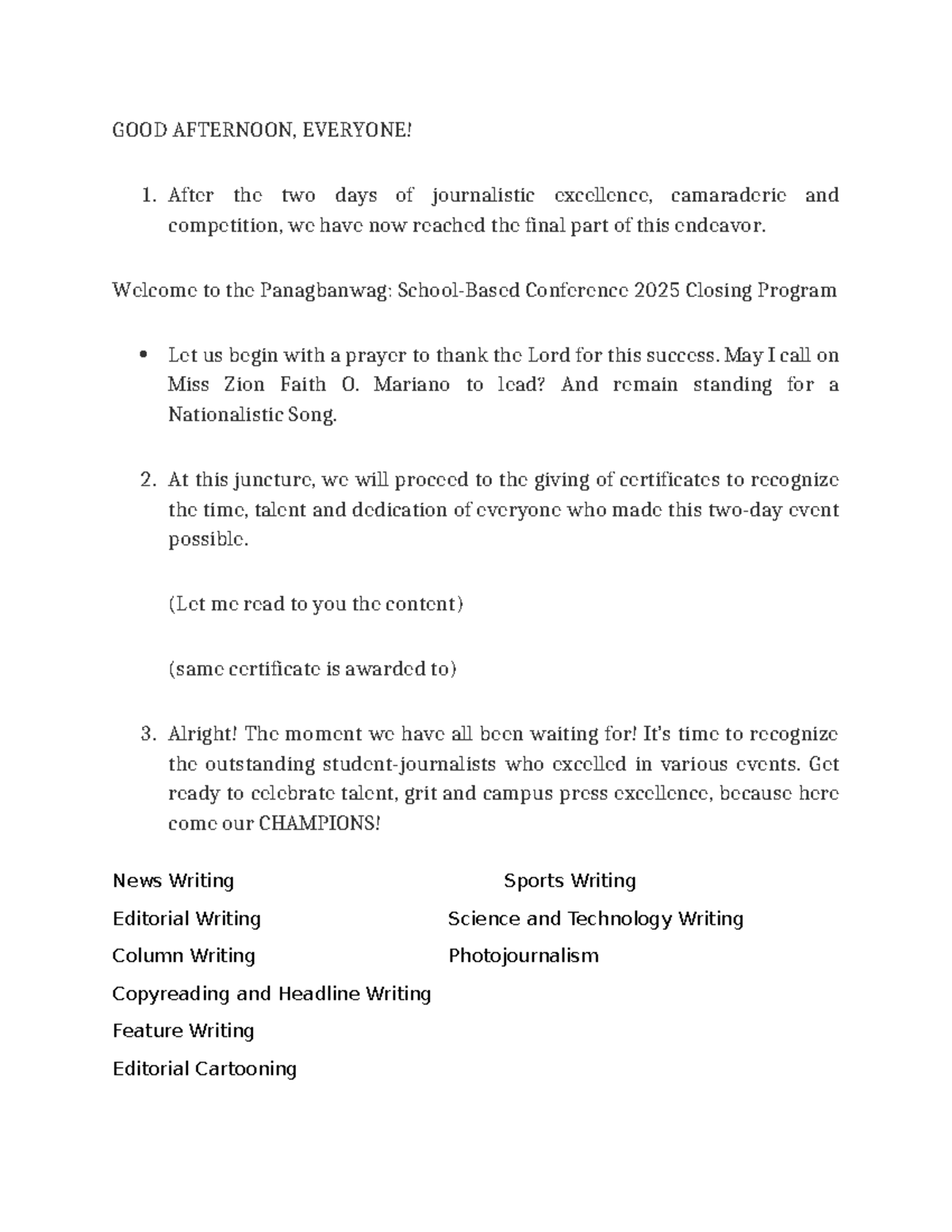 Panagbanwag: Conference 2025 Closing Program Script - Studocu