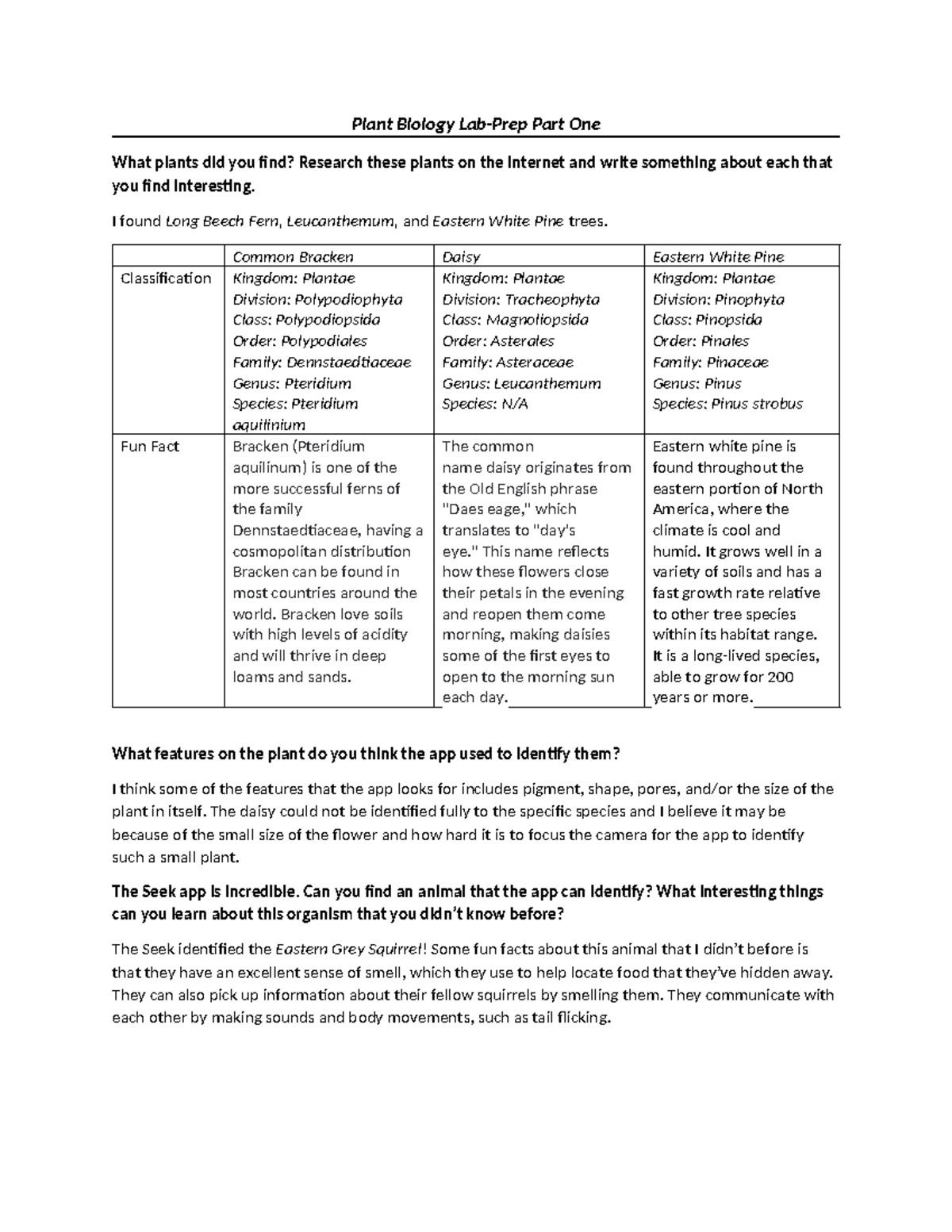 Plant Biology Pre-Lab Assignment Part One - Plant Biology Lab-Prep Part ...