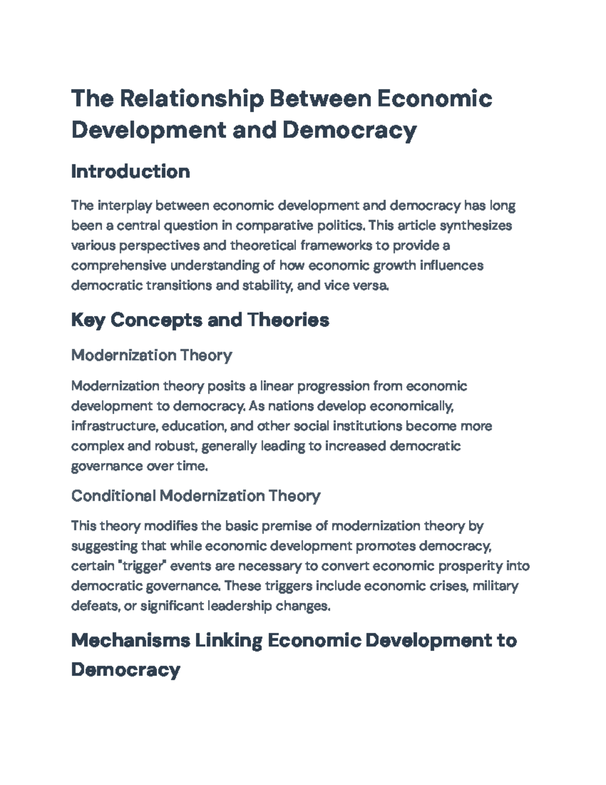 The Relationship Between Economic Development and Democracy - Analysis ...
