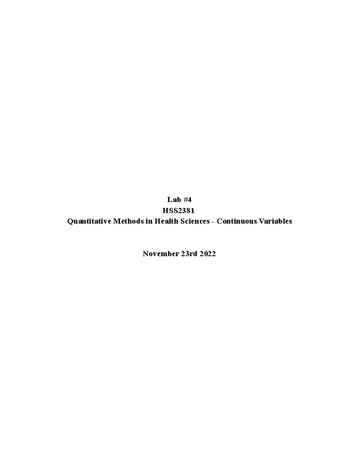Lab #4 - Quantitative Methods in Health Sciences Analysis - Studocu
