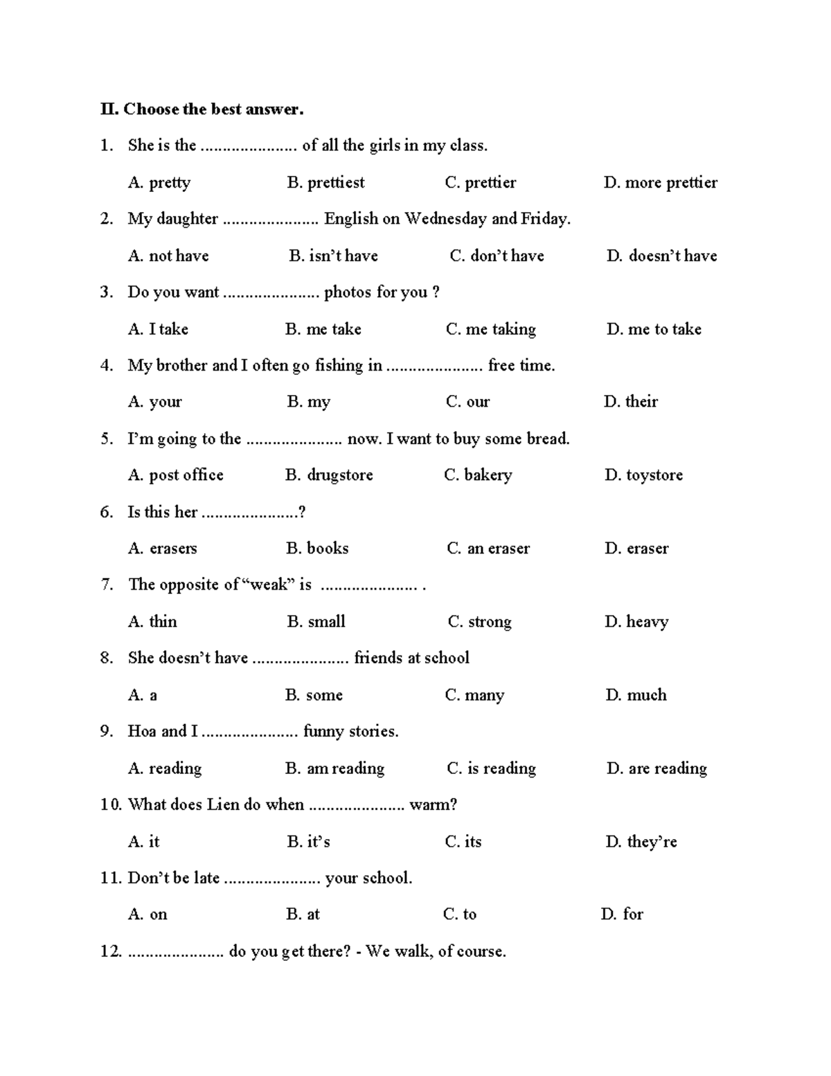 Test 7 - English Language Practice Questions and Answers - Studocu