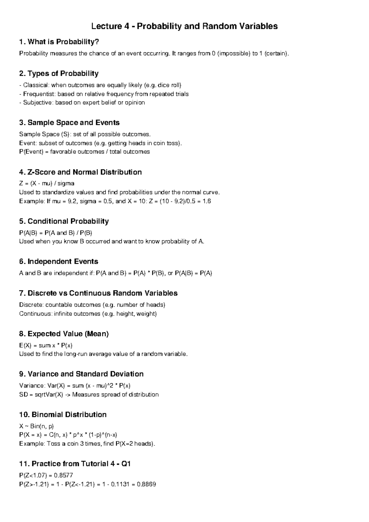 Lecture 4 - Probability and Random Variables Full Tutorial Notes - Studocu