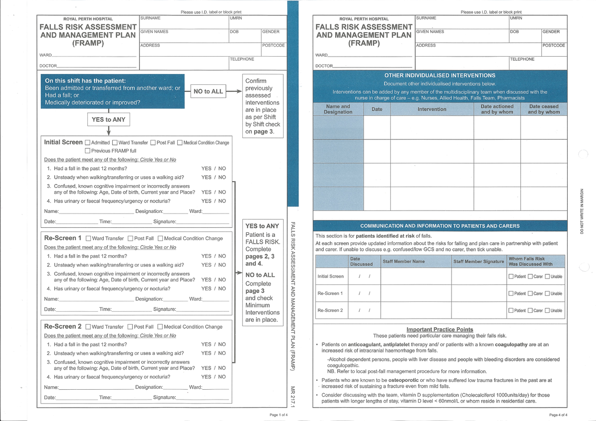 Falls Risk Assessment and Management Plan 10-14 - Please use I. label ...