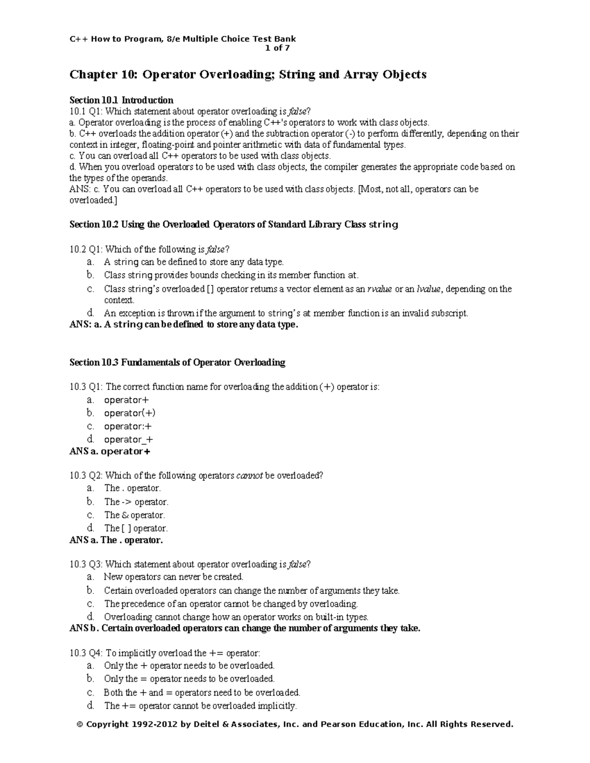 Quiz 2: CppHTP 9.10 - Operator Overloading; String & Array Objects Q&A ...