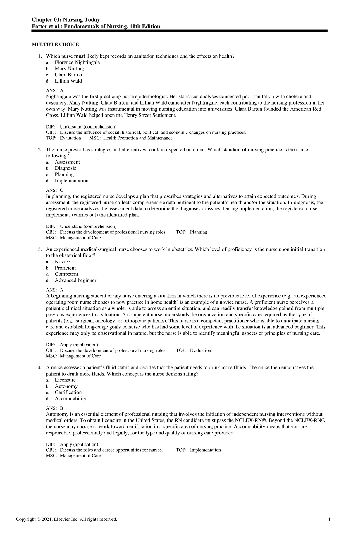 NURS 101: Chapter 01 - Key Notes on Nursing Fundamentals - Studocu