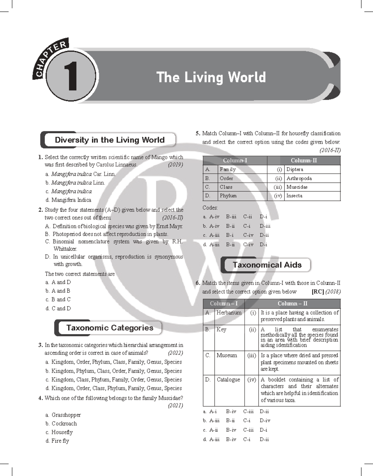 P CHA TE R 1 The Living World PYQ Practice Questions and Answers - Studocu