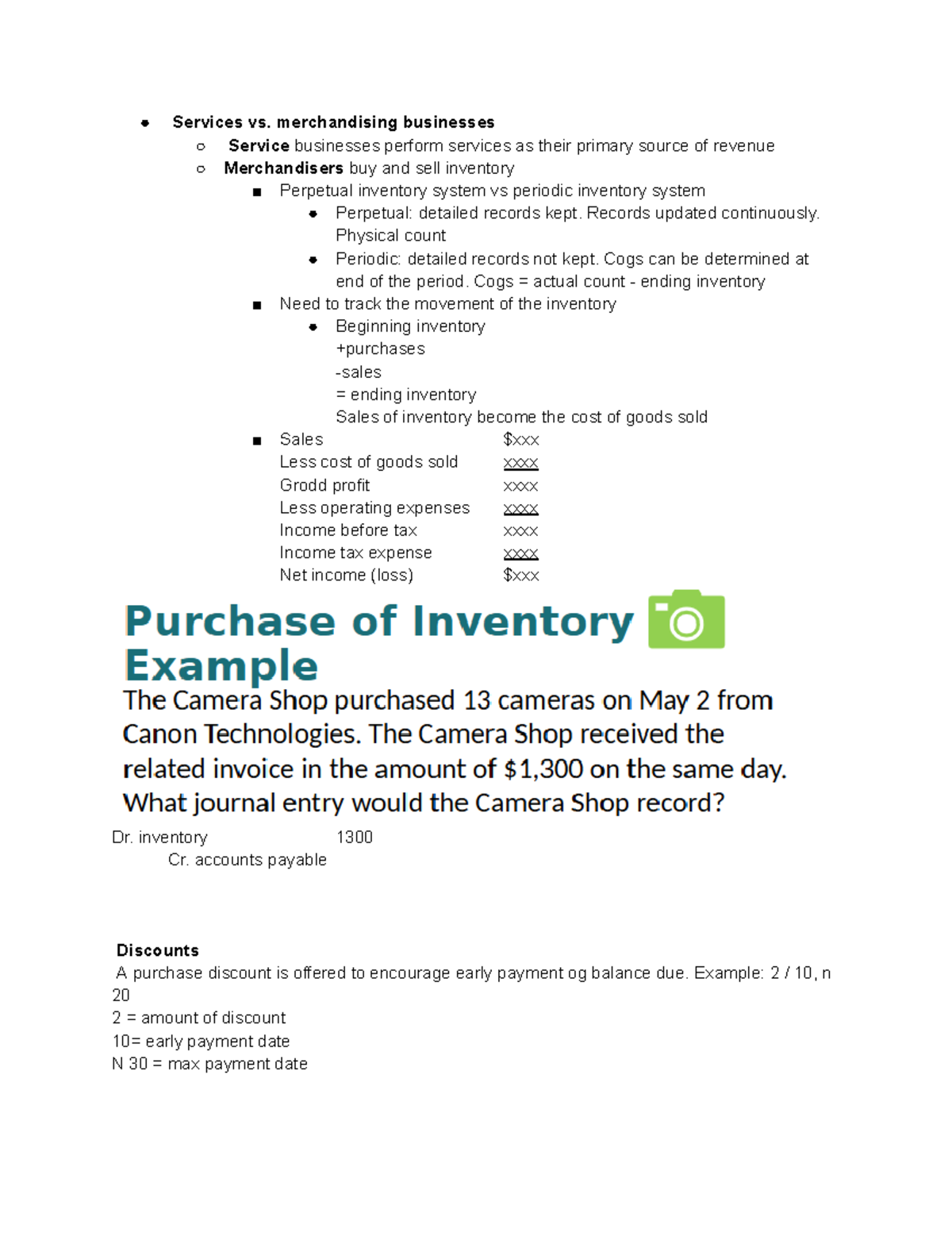 Chapter 5 Acct Notes: Services vs. Merchandising Businesses - Studocu