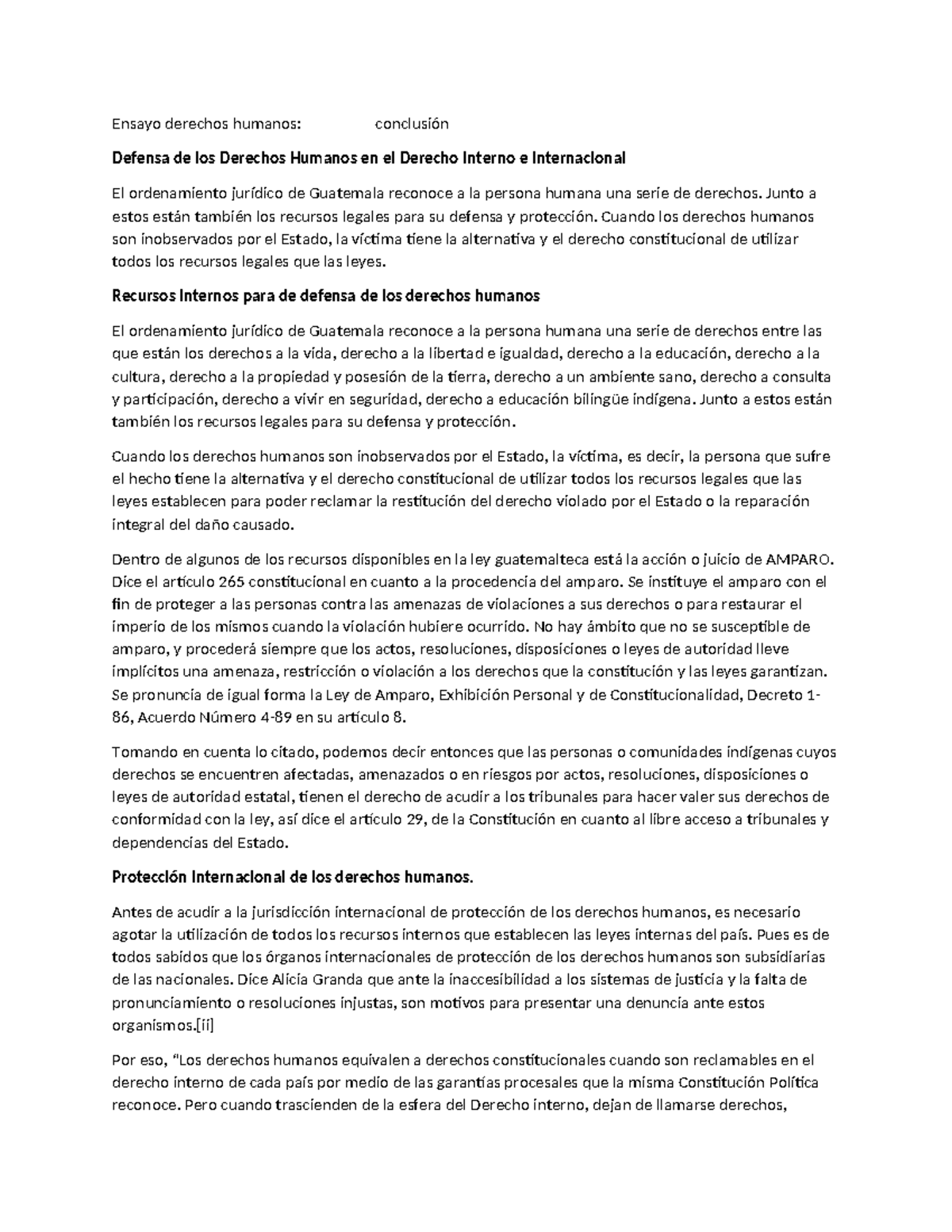 Ensayo sobre la Defensa de los Derechos Humanos en Guatemala - Studocu