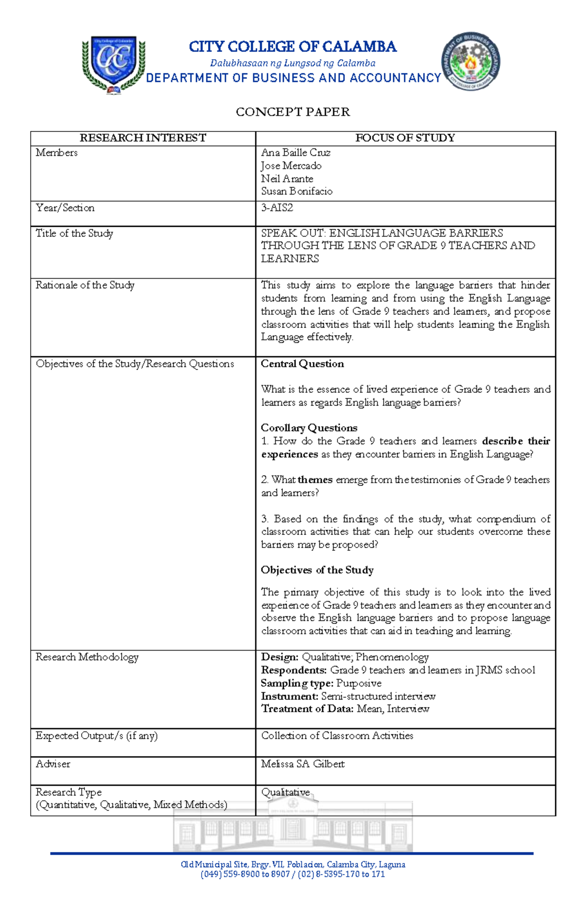 DBA- Concept- Paper Quali-MMSample - CITY COLLEGE OF CALAMBA ...