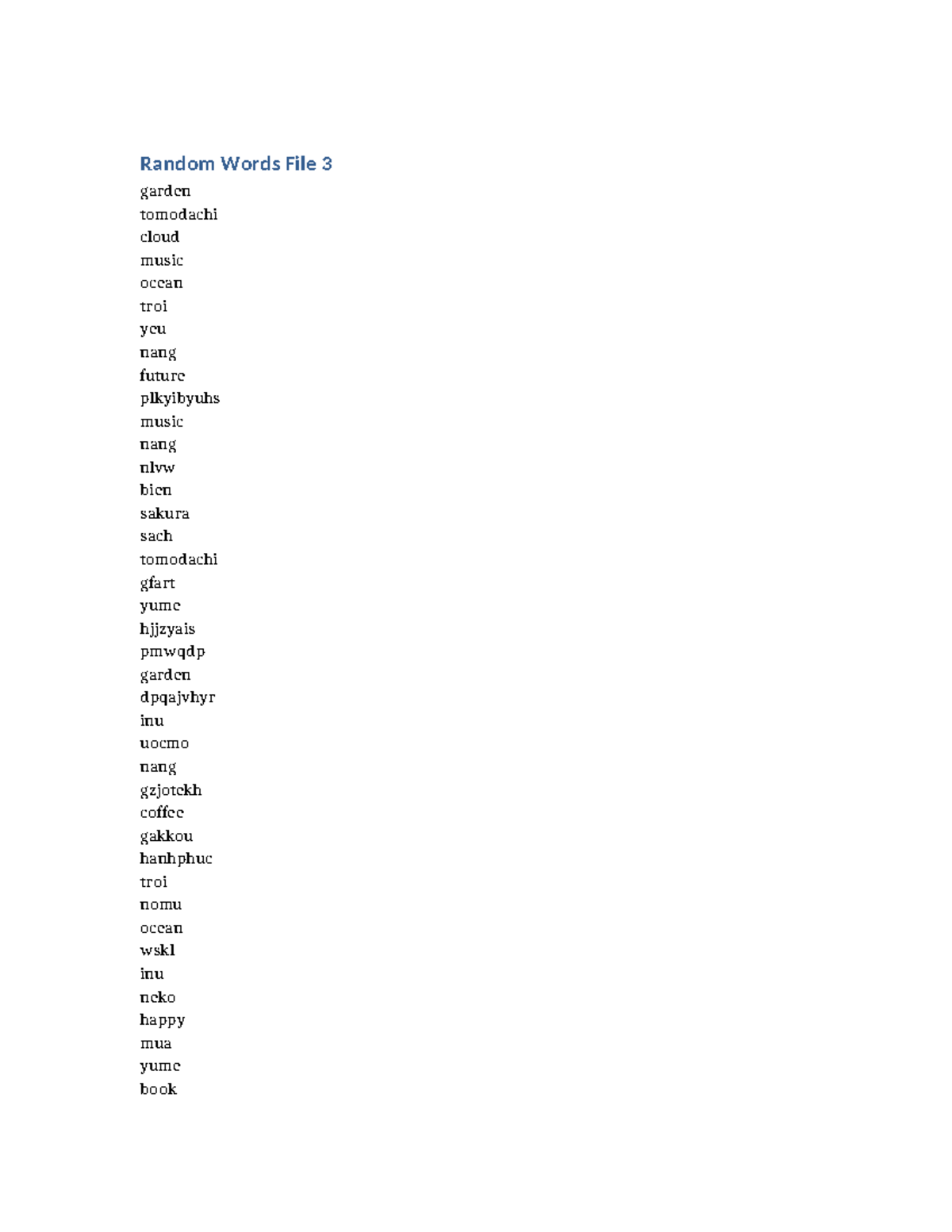 Random Words File 3: 5000 Unique Terms for Study - Studocu