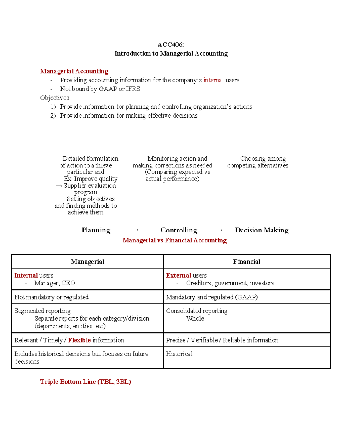 ACC406: Chapter 1 - Managerial Accounting Overview and Concepts - Studocu