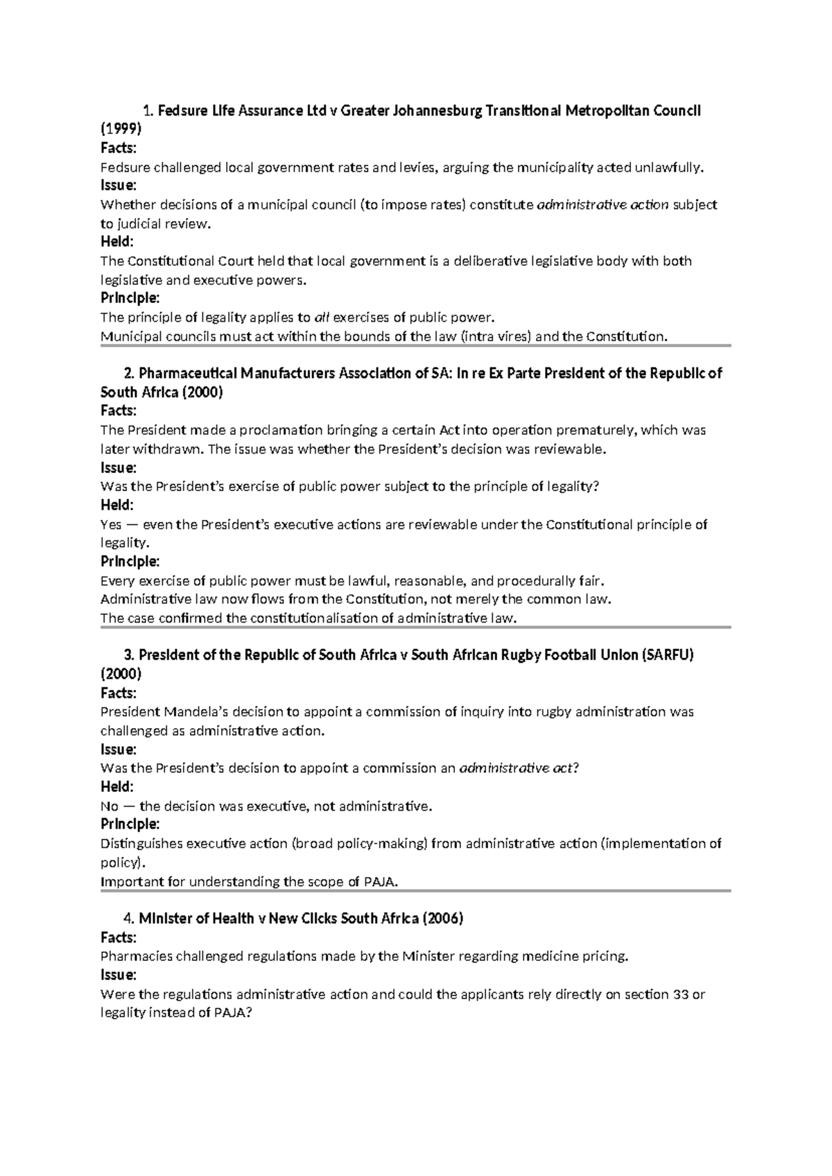 Case Law Summaries: Key Principles in Administrative Law (LAW 101 ...