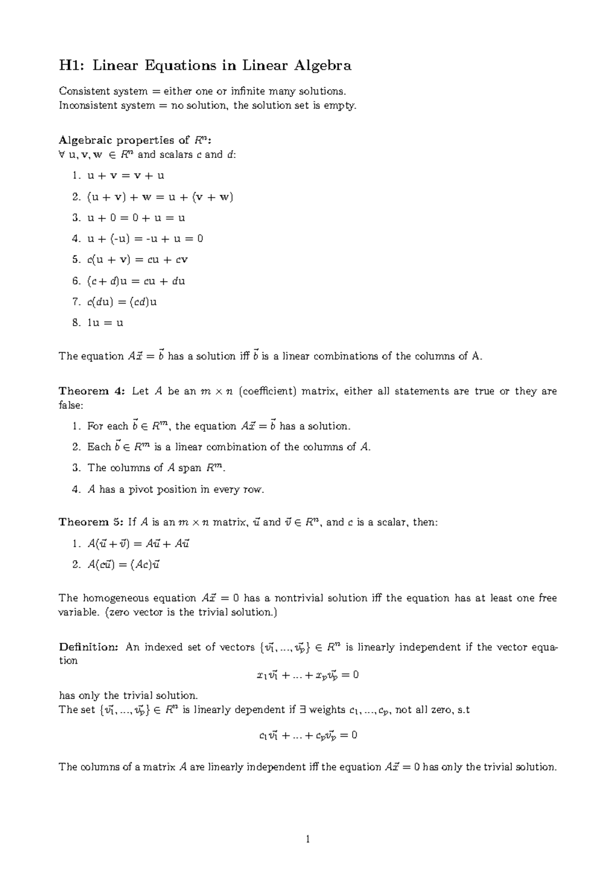 Linear Algebra Summary: Key Concepts and Theorems - Studeersnel